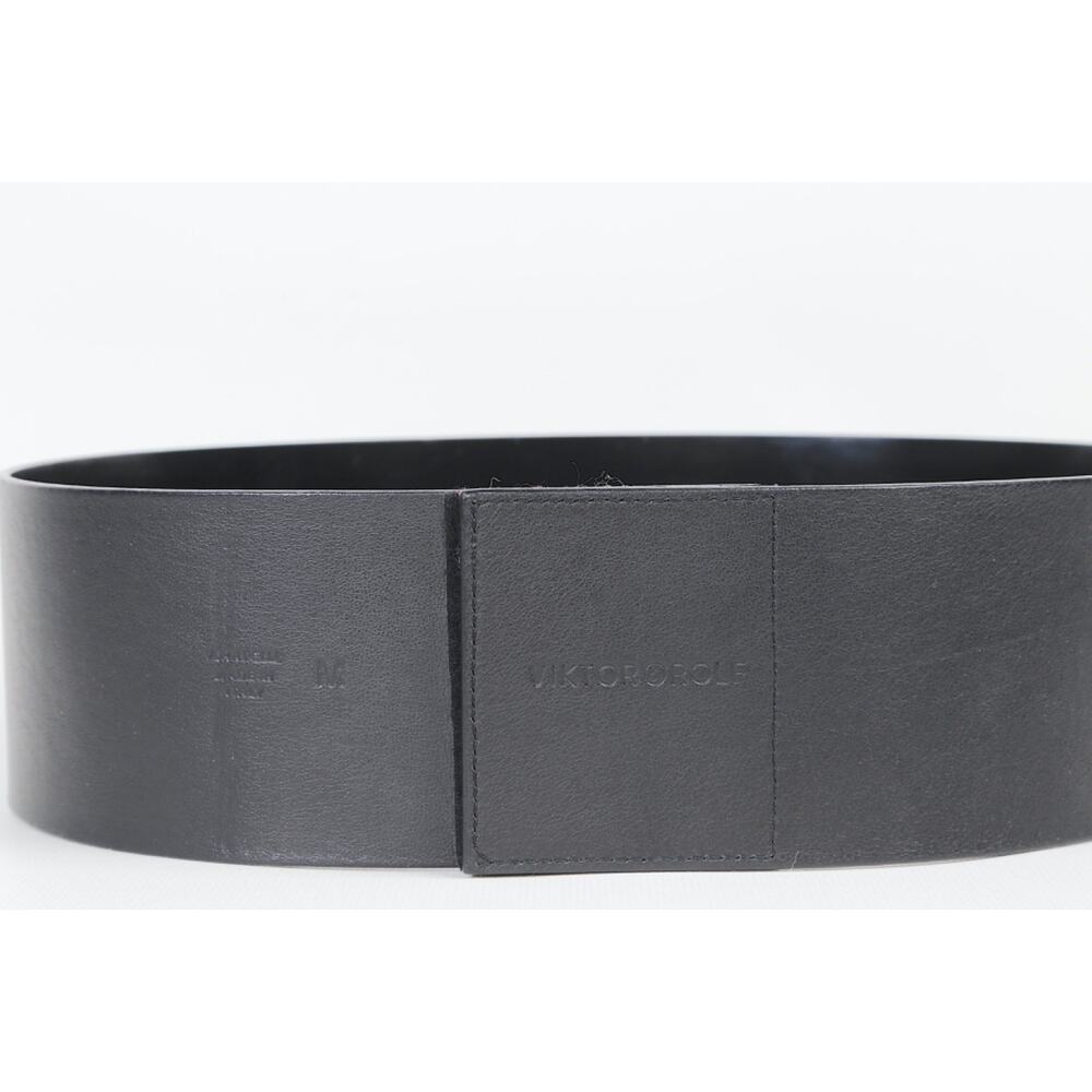Viktor & Rolf Belt Black Leather Wide Waist Cinch Buckleless Size M Italy $400